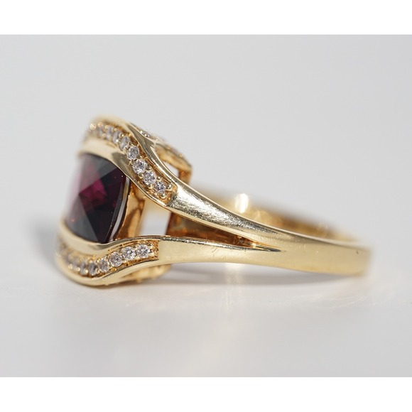 Lorenzo Designer 18k Solid Gold Natural Rhodolite Garnet & Diamond Pave Ring - Picture 13 of 13